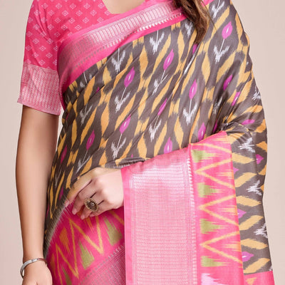 Brown Patola Printed Dola Silk Saree