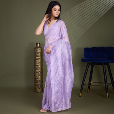 Lavender Sequins Embroidered Shimmer Net Saree
