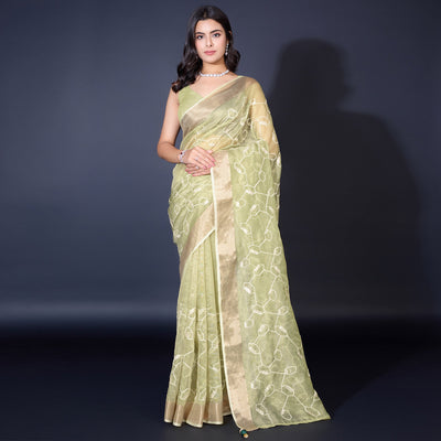 green-sequins-embroidered-cotton-silk-saree