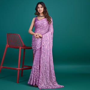 Lavender Sequin Embroidered Georgette Saree