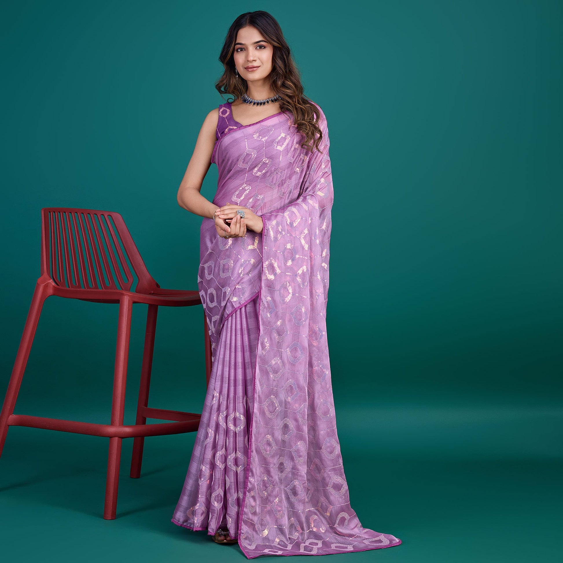 Lavender Sequin Embroidered Georgette Saree