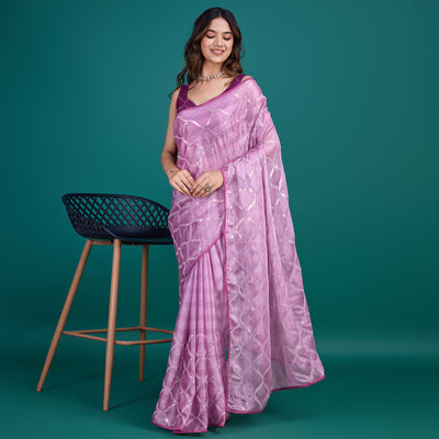 Lavender Sequins Embroidered Georgette Saree