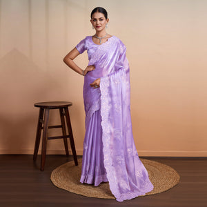 Lavender Sequins Embroidered Organza Saree