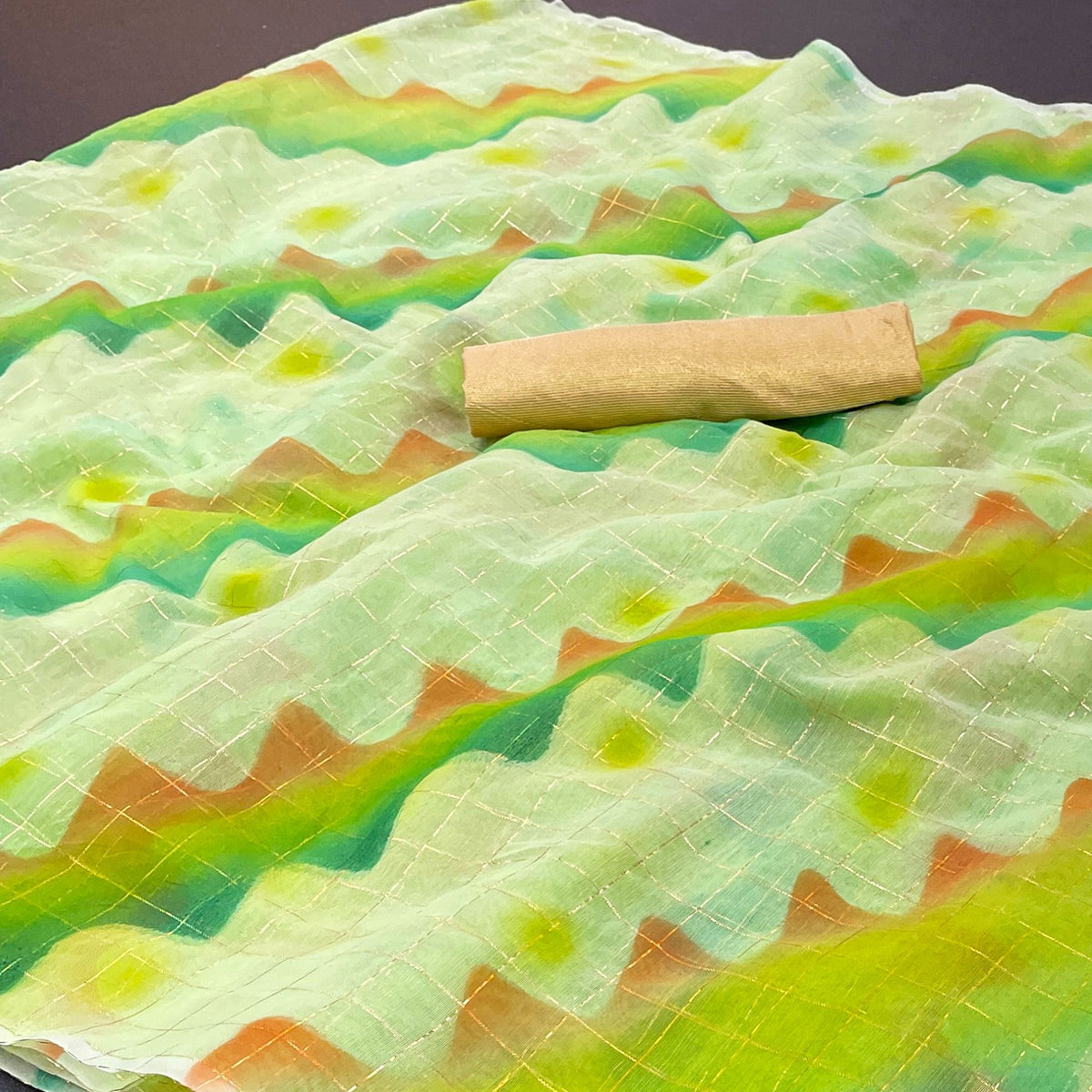 green-hand-printed-with-zari-woven-cotton-blend-saree-1