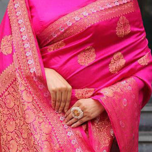 Magenta Floral Woven Banarasi Silk Saree