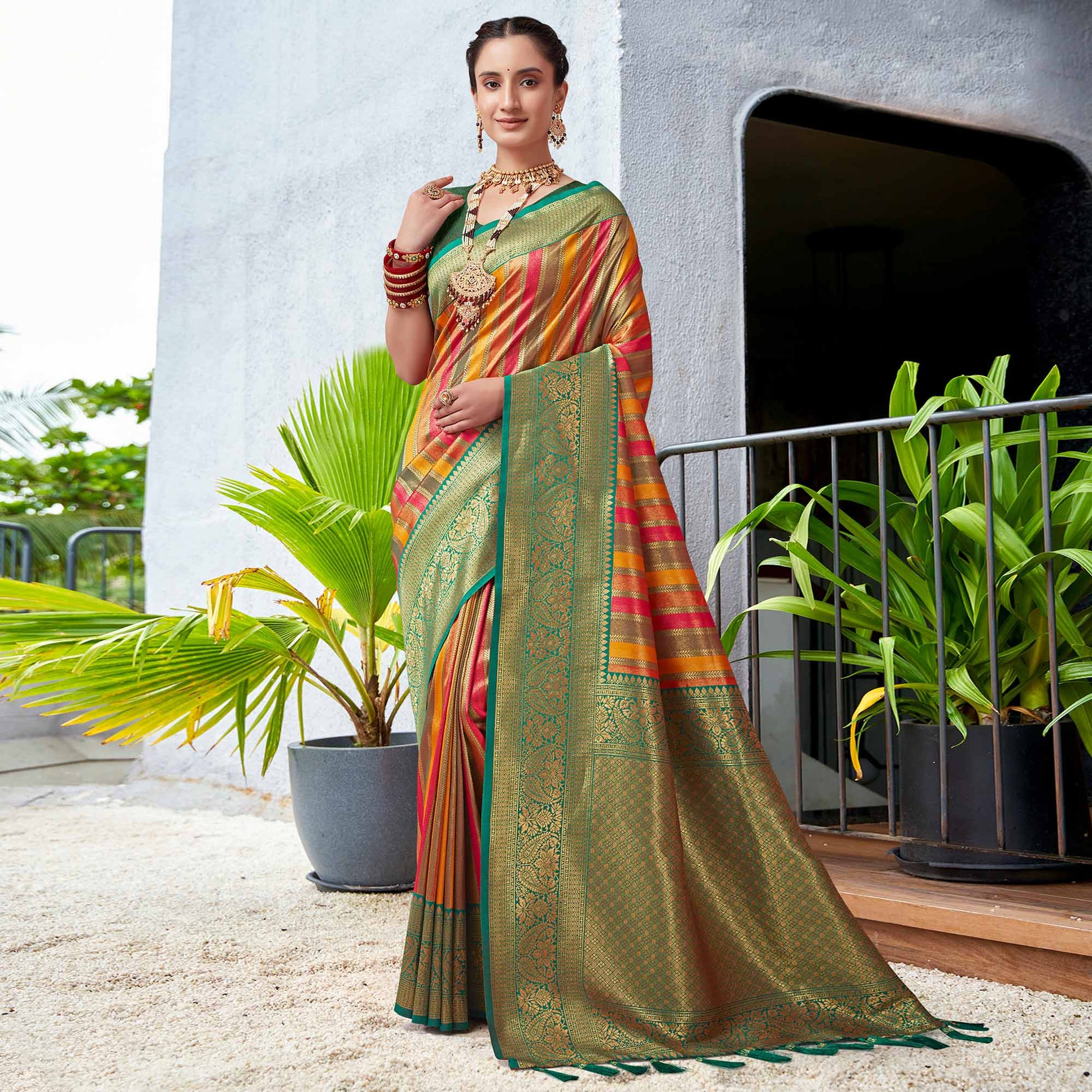 Multicolor Floral Woven Kanjivaram Silk Saree