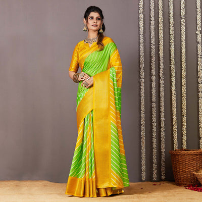 green-yellow-printed-dola-silk-saree-with-zari-border
