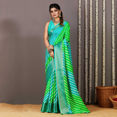 green-blue-printed-dola-silk-saree-with-zari-border
