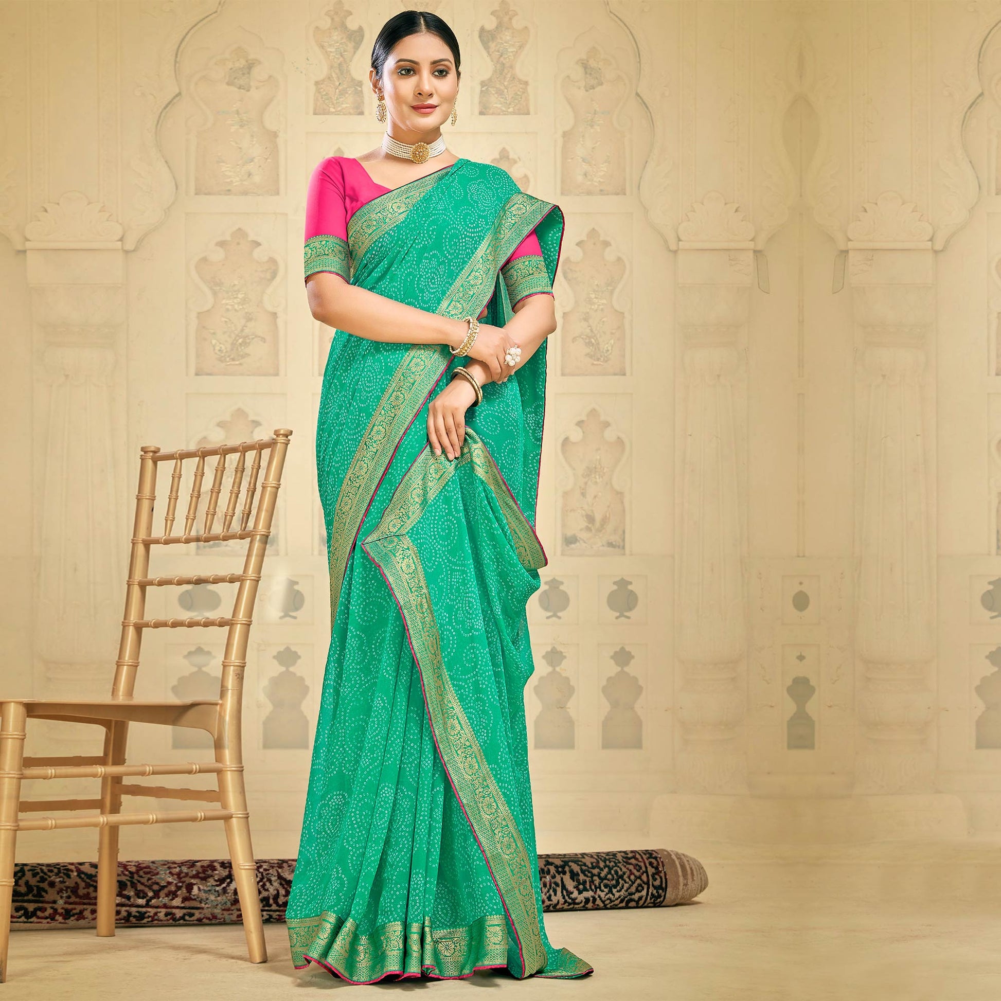 green-bandhani-printed-georgette-saree-1