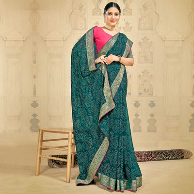 green-bandhani-printed-georgette-saree-2