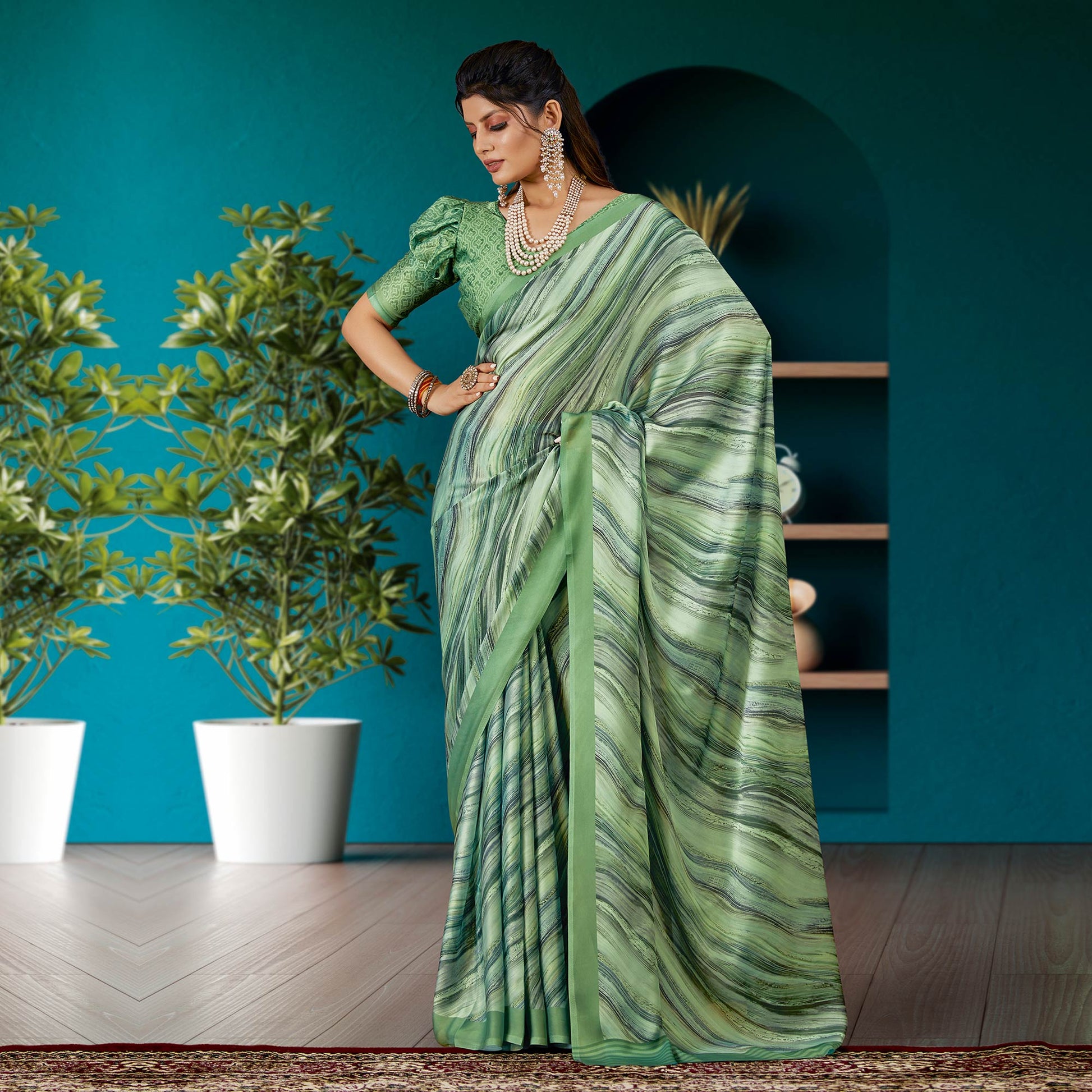 green-digital-printed-satin-saree-2