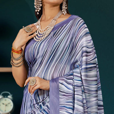 Light Purple Digital Printed Satin Saree