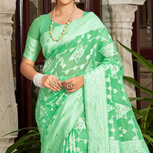 green-woven-cotton-silk-saree-with-tassels-13