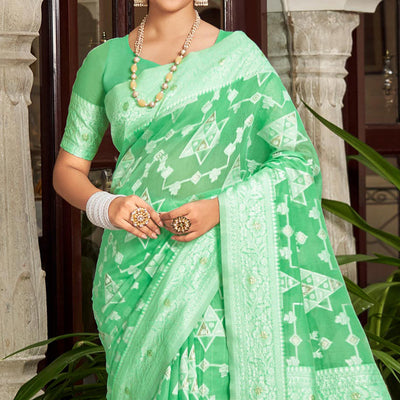 green-woven-cotton-silk-saree-with-tassels-13