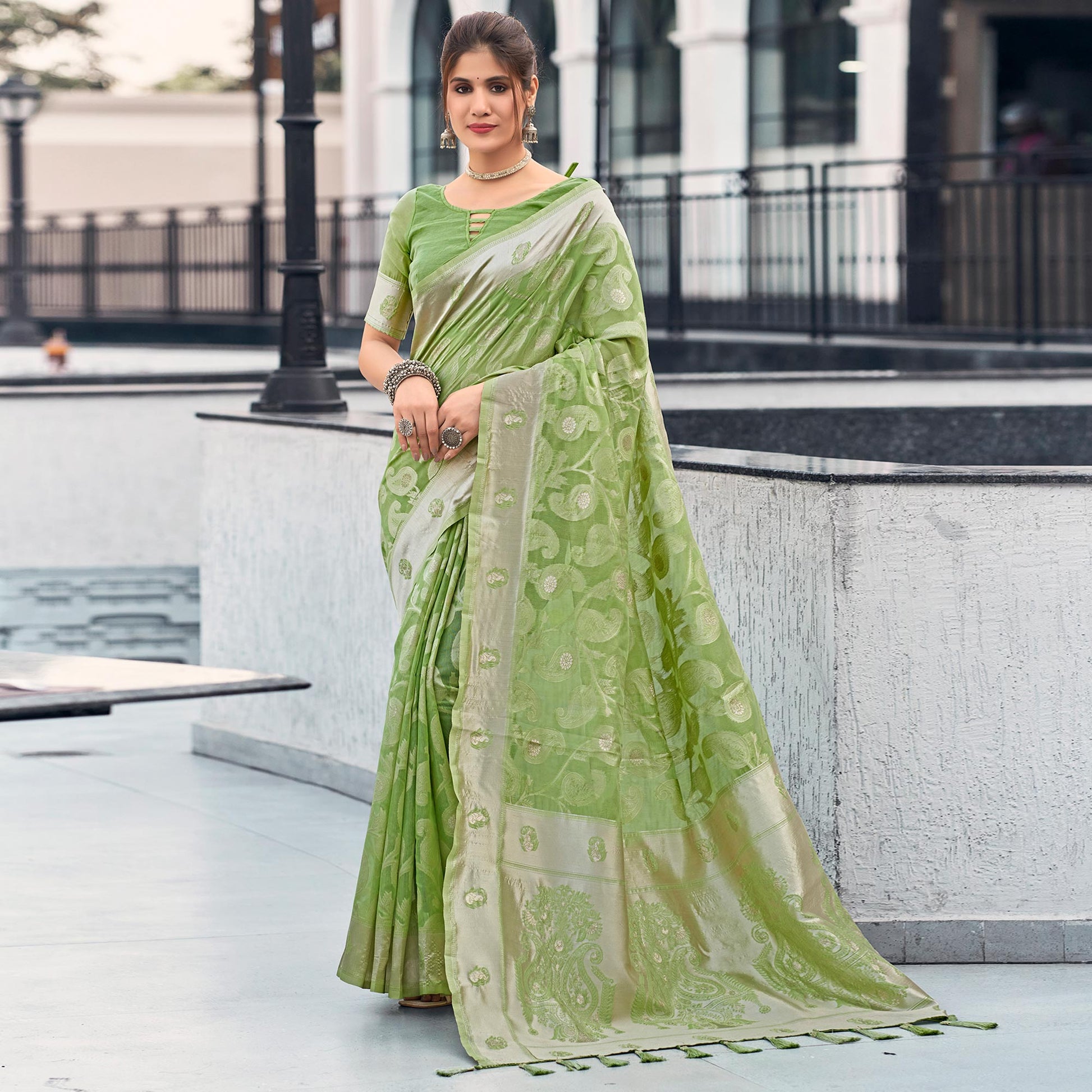 green-woven-cotton-silk-saree-with-tassels-16