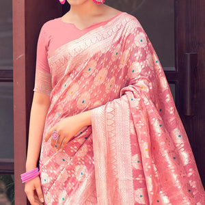 Gajari Pink Woven Cotton Silk Saree With Tassels
