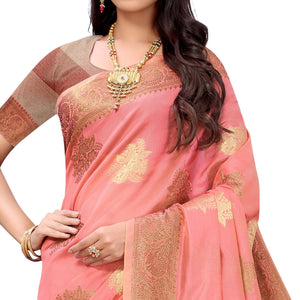 Gajari Pink Festive Wear Floral Woven Silk Saree