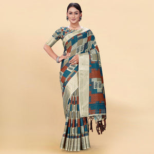 Light Pista Green Digital Printed Pure Cotton Saree
