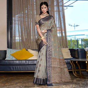 grey-floral-woven-cotton-blend-saree