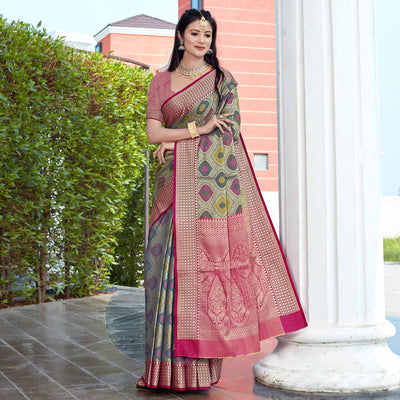 Grey Woven Art Silk Saree
