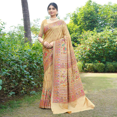 Chikoo Woven Pure Silk Saree