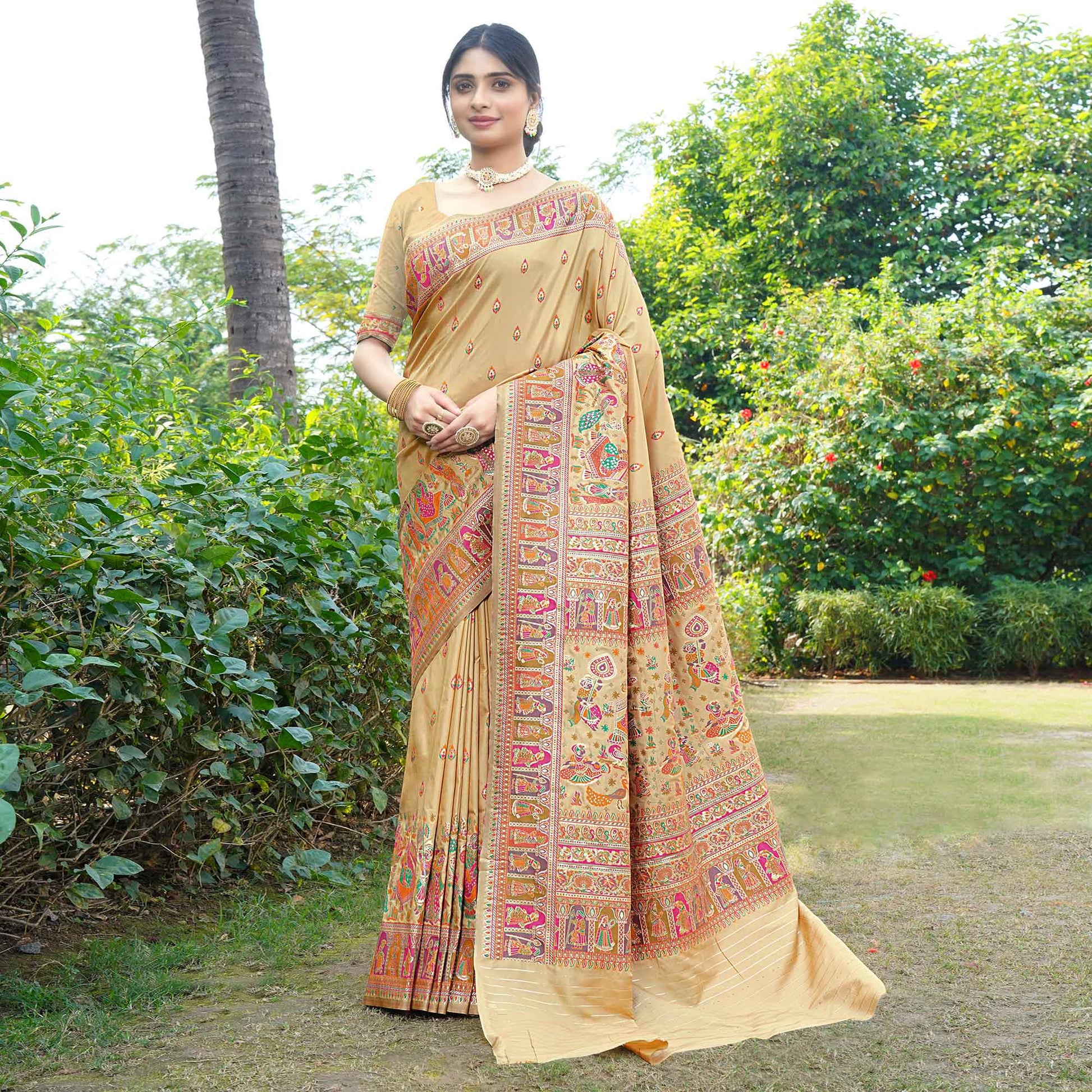 Chikoo Woven Pure Silk Saree