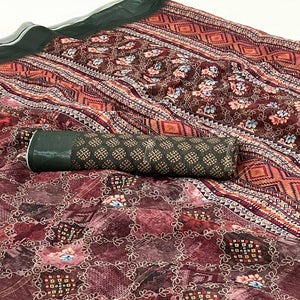 Maroon Floral Digital Printed Cotton Blend Saree