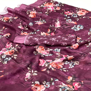 Magenta Digital Printed Georgette Saree