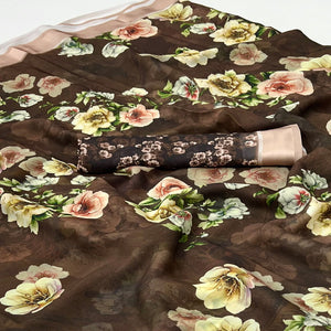 Brown Digital Printed Georgette Saree