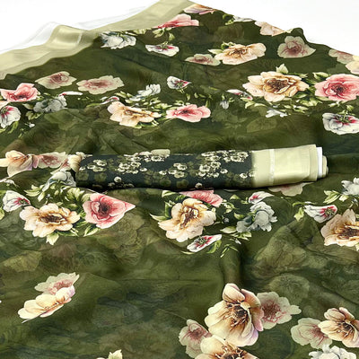 Green Digital Printed Georgette Saree