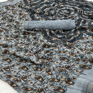 Bluish Grey Floral Printed Georgette Saree