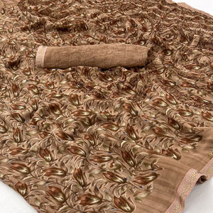 Brown Floral Printed Georgette Saree