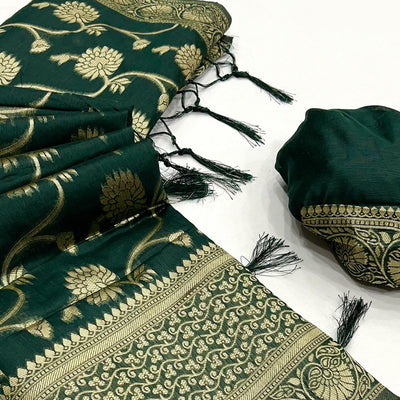 green-floral-woven-cotton-blend-saree-with-tassels-2