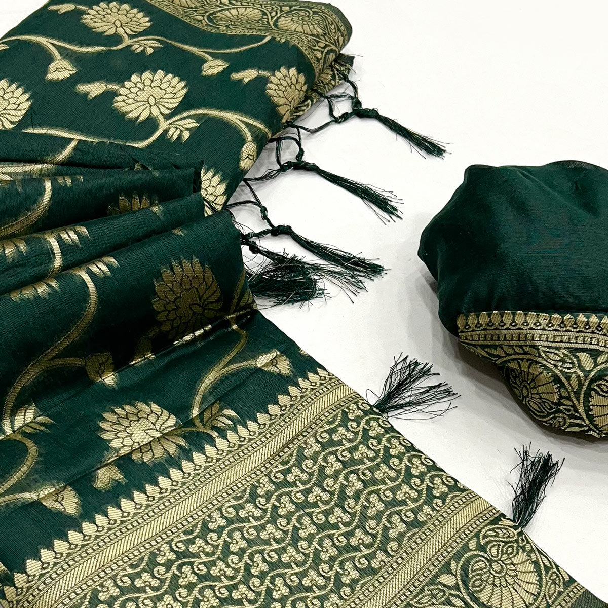 green-floral-woven-cotton-blend-saree-with-tassels-2