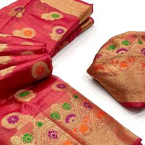 Gajari Pink Floral Woven Organza Saree