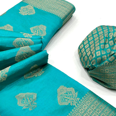 Blue Zari Woven Raw Silk Saree