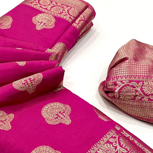 Magenta Zari Woven Raw Silk Saree