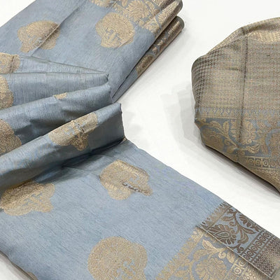 Grey Zari Woven Raw Silk Saree