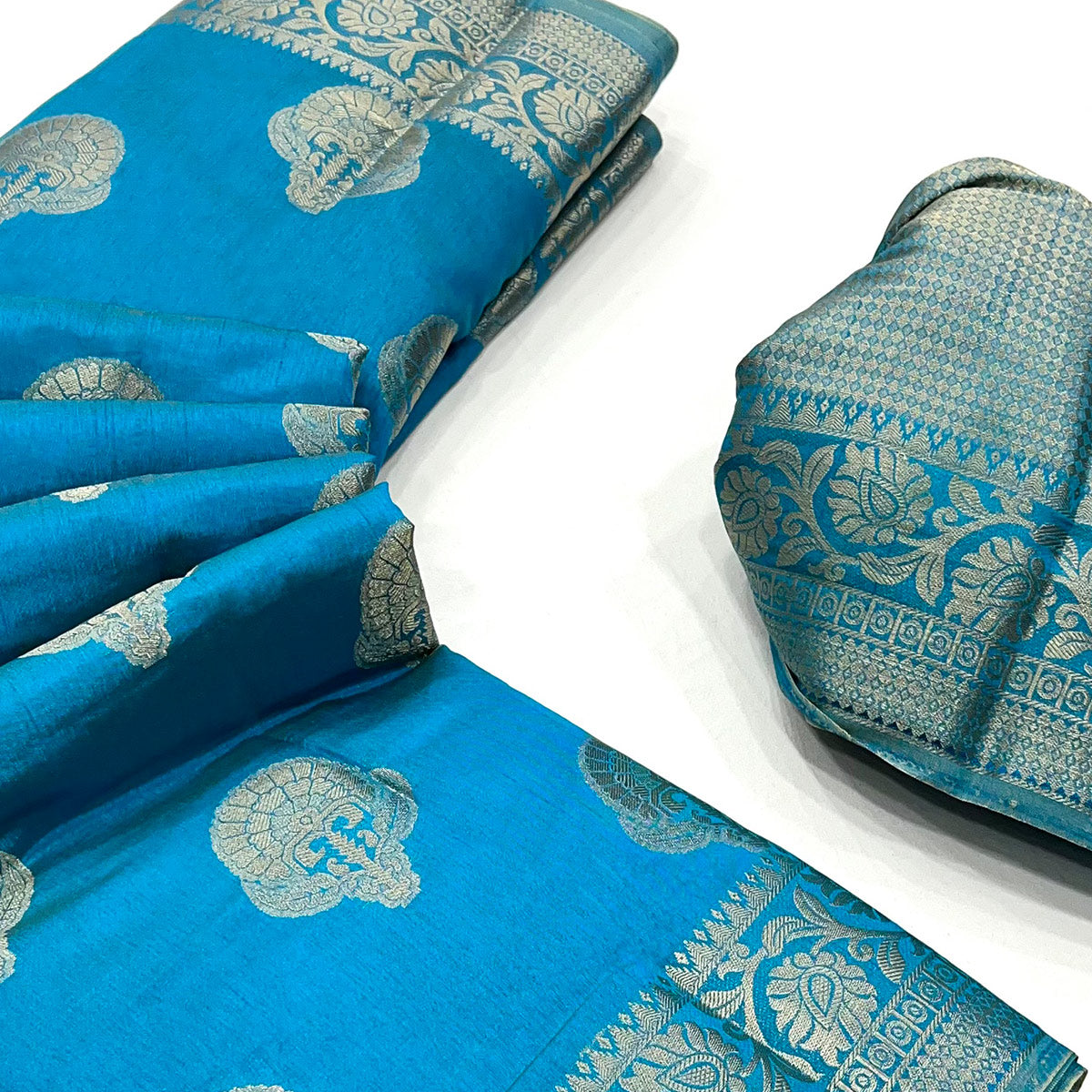 Blue Zari Woven Raw Silk Saree