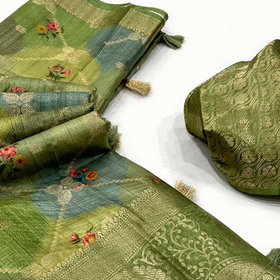 green-woven-with-floral-digital-printed-raw-silk-saree