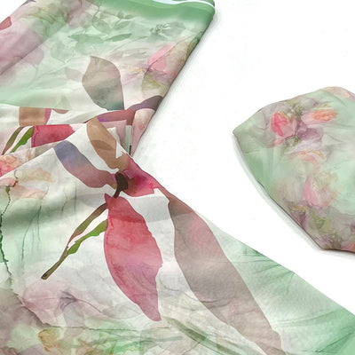 Light Green Floral Digital Printed Georgette Saree