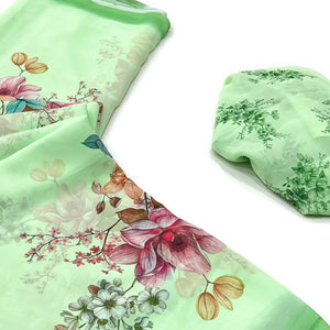 Light Green Floral Digital Printed Georgette Saree