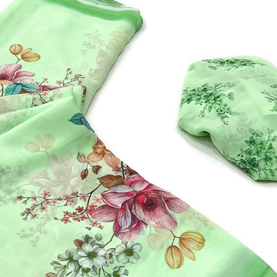 Light Green Floral Digital Printed Georgette Saree
