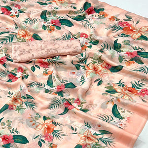 Peach Floral Digital Printed Georgette Saree