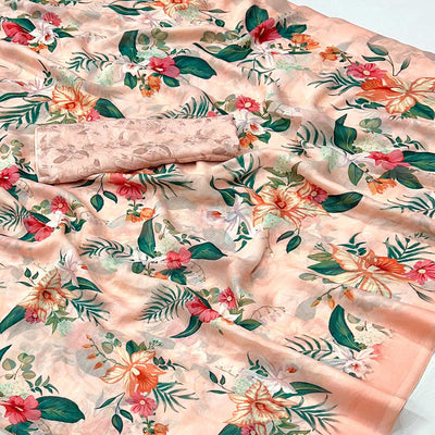 Peach Floral Digital Printed Georgette Saree