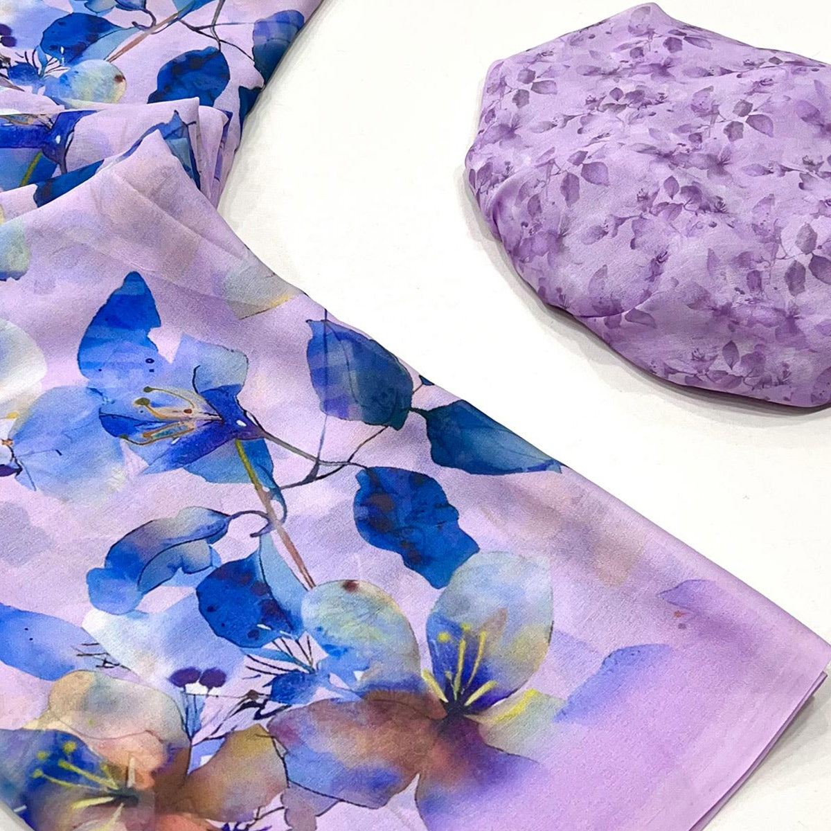 Lavender & Blue Floral Digital Printed Georgette Saree
