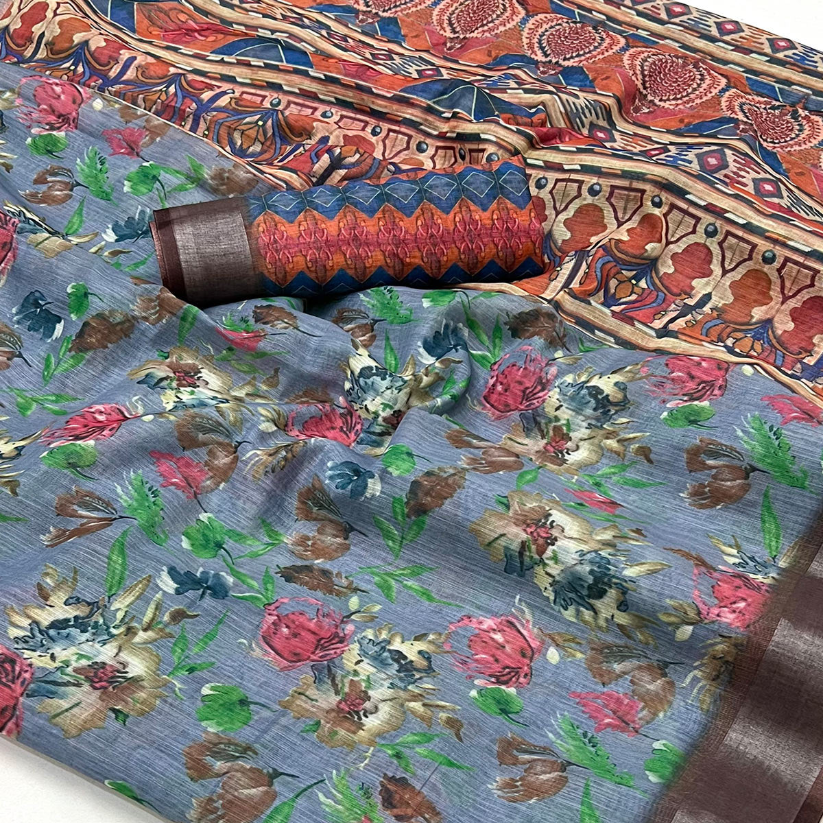 grey-floral-digital-printed-linen-saree-with-zari-border
