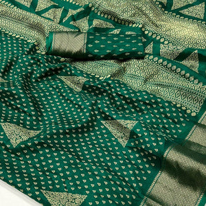 green-geometric-printed-dola-silk-saree-with-zari-border