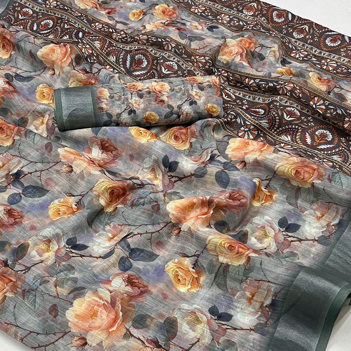 grey-floral-digital-printed-linen-saree-with-zari-border-8