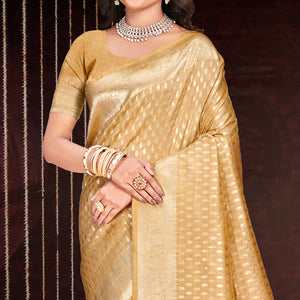Cream Floral Woven Cotton Silk Saree With Tassels